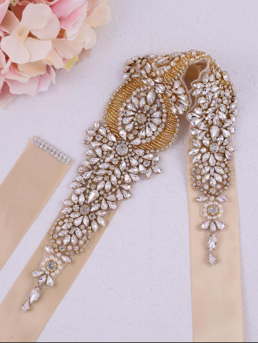 Golden Bloom Crystal Sash