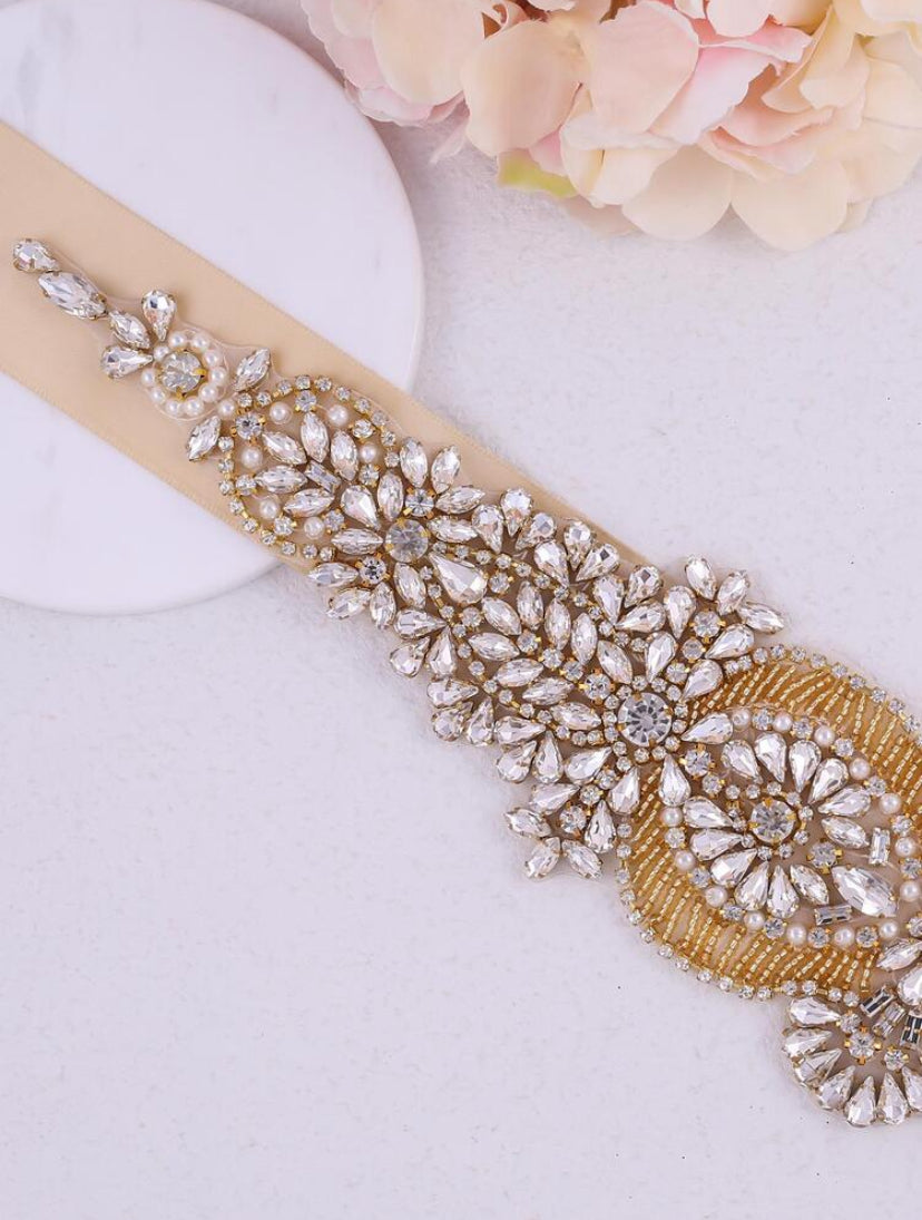 Golden Bloom Crystal Sash