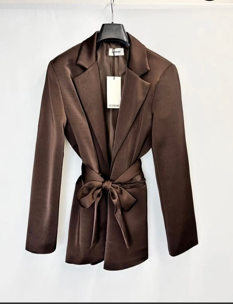 Satin Belted Blazer Suit