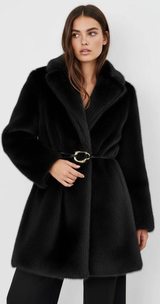 Belted Faux Fur Coat