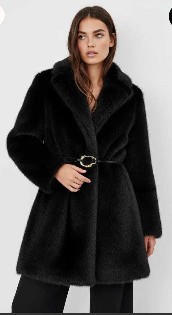 Belted Faux Fur Coat
