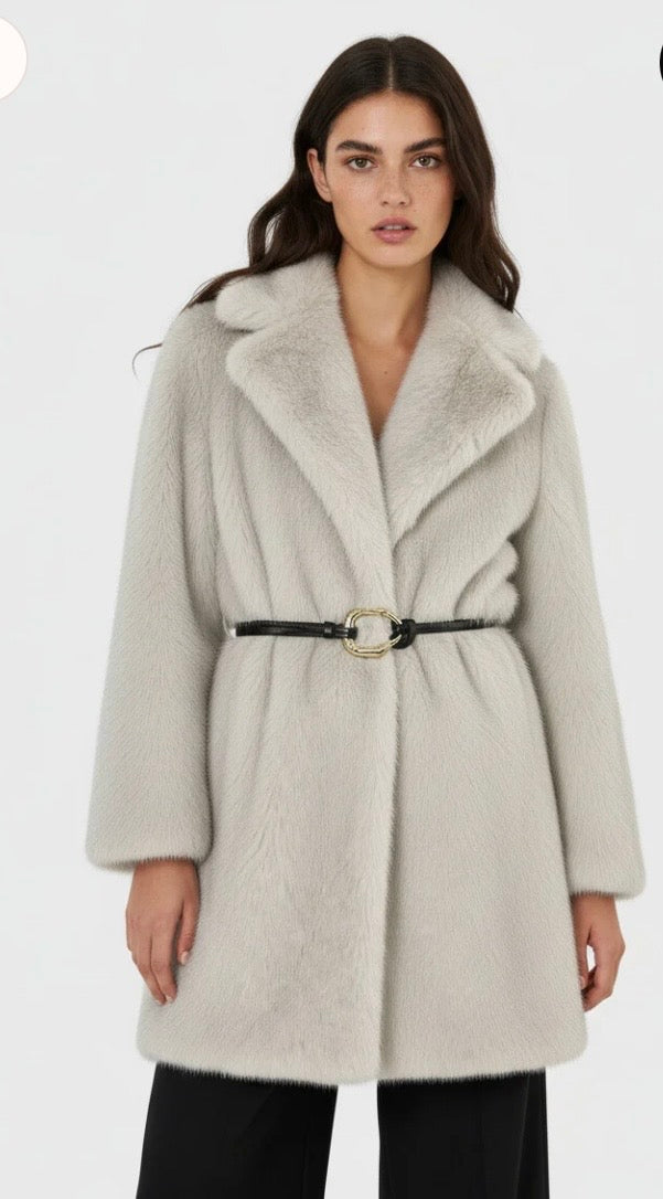 Belted Faux Fur Coat