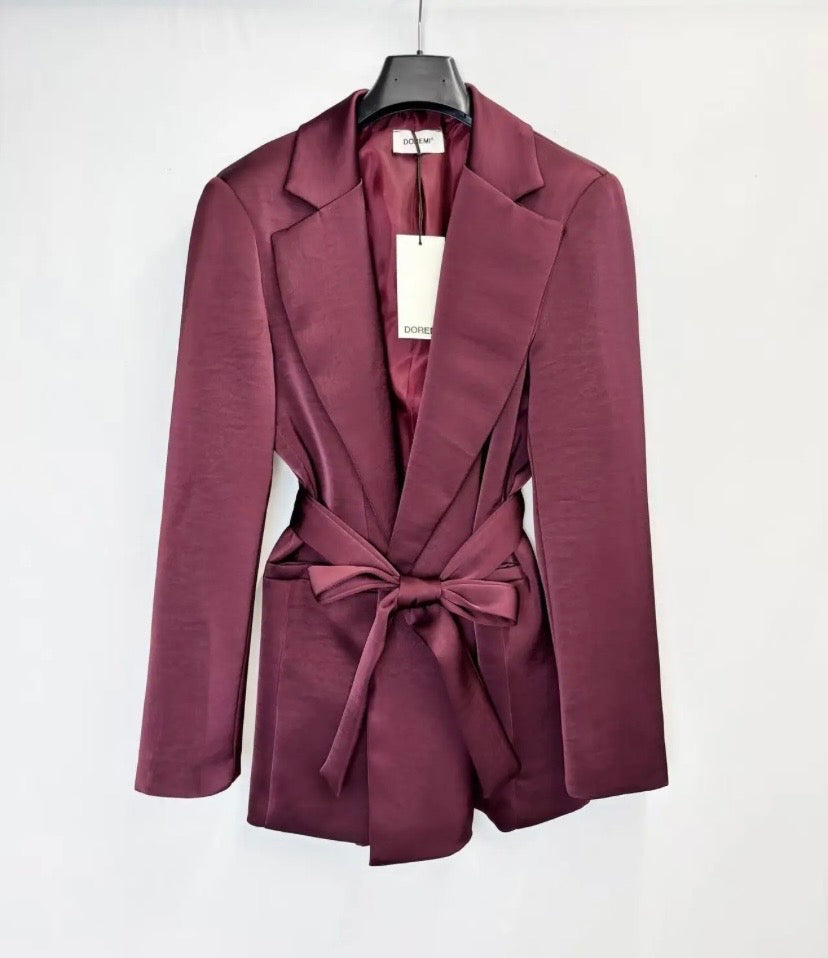 Satin Belted Blazer Suit