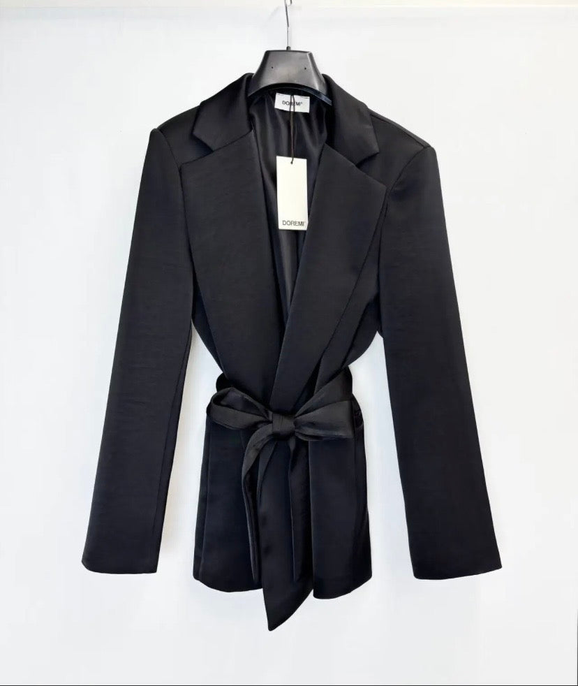Satin Belted Blazer Suit