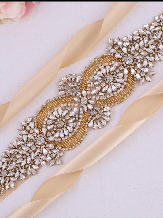 Golden Bloom Crystal Sash