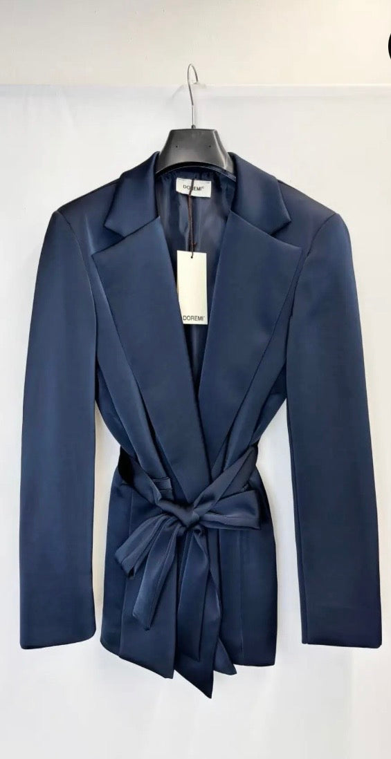 Satin Belted Blazer Suit