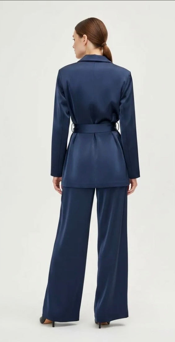 Satin Belted Blazer Suit